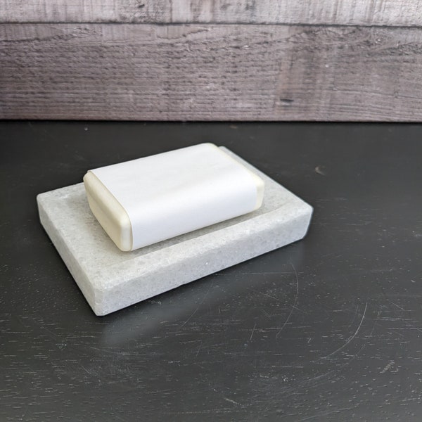 Gray Marble Soap Dish, Sponge Holder, Rectangle Stone Accessory