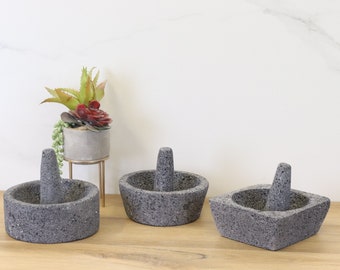 Lava Stone Molcajete, Authentic Basalt Rock 8 inch Mortar and Pestle, Mexican Kitchen Tools