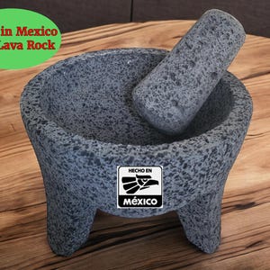 Juego de mortero y maja de piedra volcánica 100 % lava Molcajete original de 9"