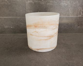 Creme Onyx Stein Abfallkorb, Mülleimer, Müllbehälter, Runder Zylinder, 20,3 cm