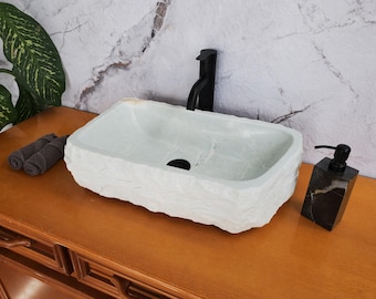 Weißer Marmor Waschbecken, Naturstein Waschtisch, Poliertes Badezimmer Aufsatz Waschbecken, Spa Decor 20 x 12 Zoll