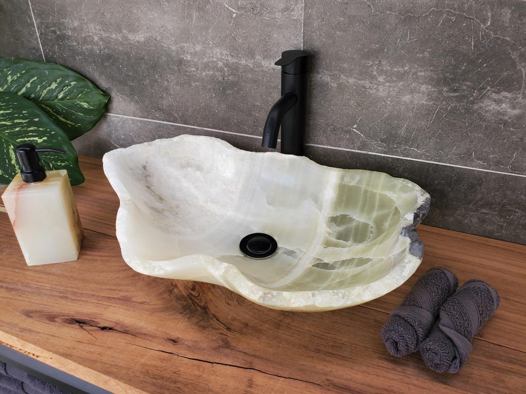 Green Onyx Bathroom Vessel Sink, 20 X 12 Inch Polished Translucent ...