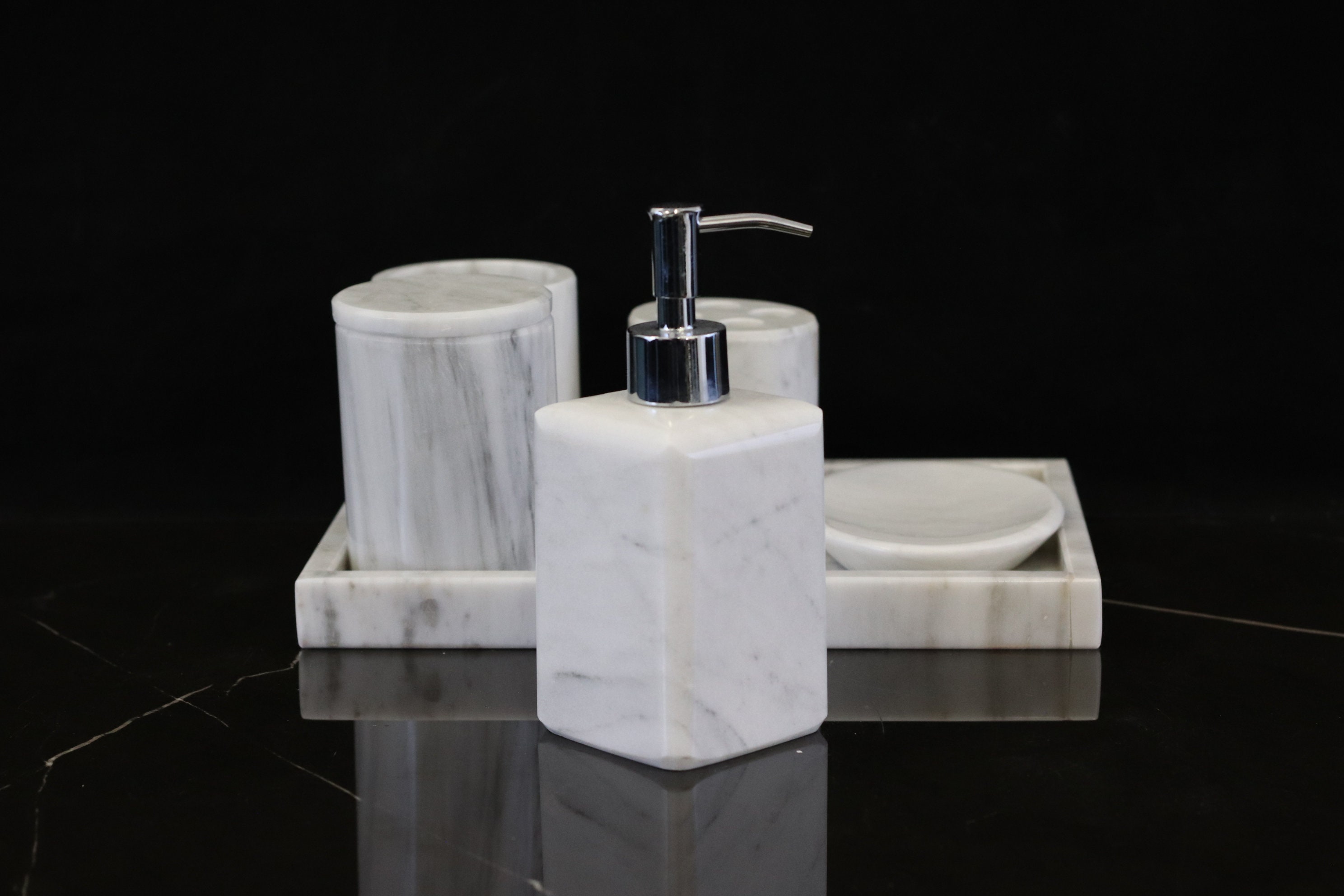Carrara Marble Bathroom Accessories Set Stone Organizer for Etsy
