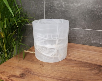 White Onyx Stone Waste Basket, Trash Bin, Rubbish Container, Round Cylinder, 8 inch