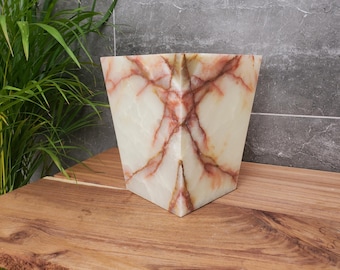 Grün, Rot und Umber Onyx Stein Abfallkorb, quadratischer Papierkorb, Müllbehälter
