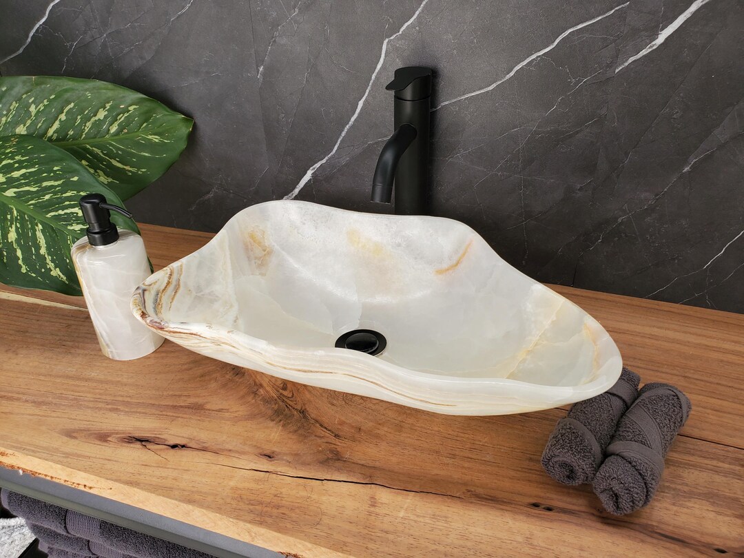 Onyx Bathroom Vessel Sink, 19 X 12 Inch Polished Translucent Stone ...