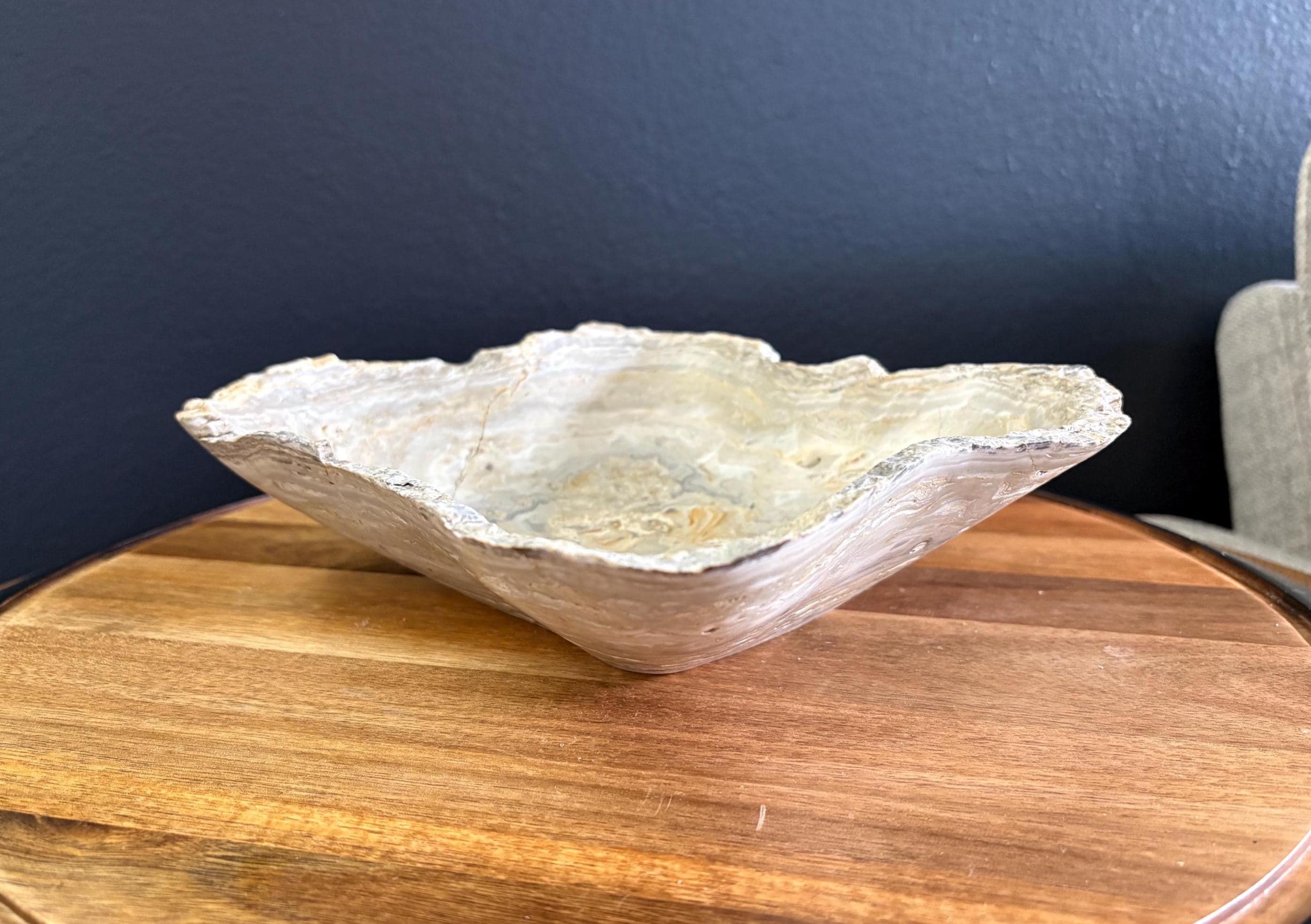 Onyx Stone Bowl, 7.5 X 9.5 Inch, White and Gray Small Decor