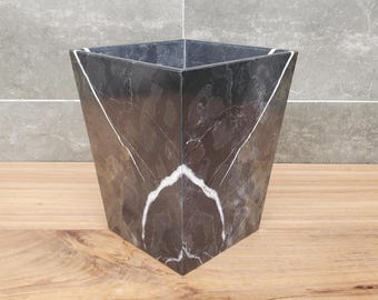 Cesto de basura de piedra de mármol pulido, 8 pulgadas, contenedor de basura negro, cuadrado