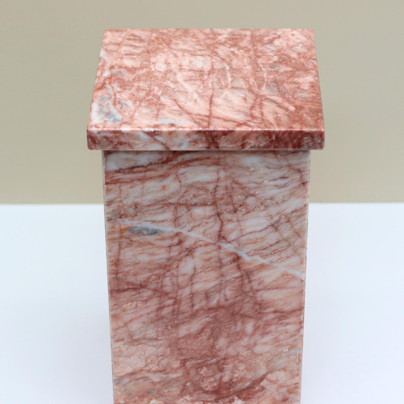 Stone Cremation Box Pink Marble Cremation Urn for Ashes - 140 Cu in Handcrafted Stone ...