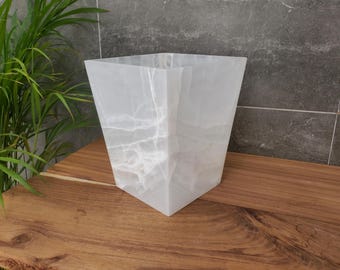 Onyx Stone Waste Basket, Square Trash Bin, Bathroom Decor, Transparent White Rubbish Bin