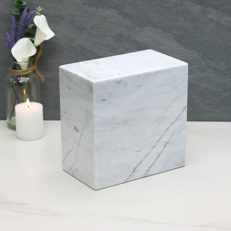 Stone Cremation Box White Marble Stone Cremation Urn for Ashes - 240 Cu in | Handcrafted ...