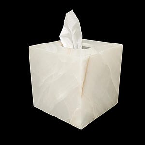 Copri scatola fazzoletti, accessorio da bagno in onice bianco neutro, cubo fatto a mano in pietra naturale, arredamento per la casa