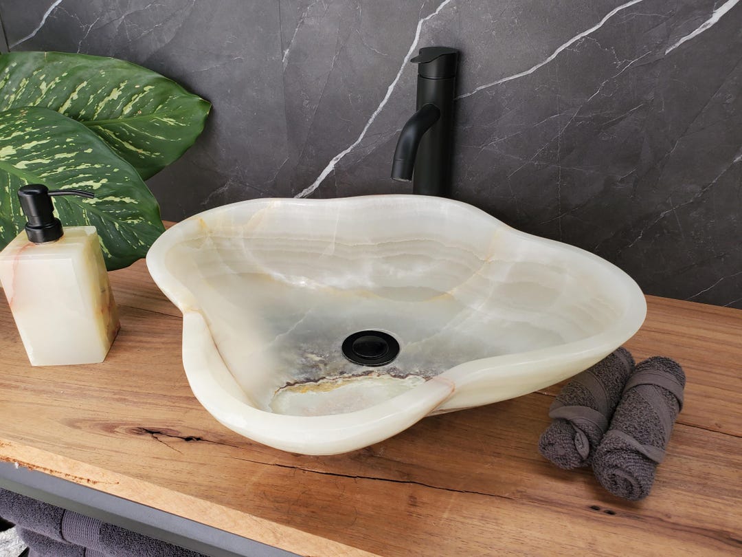 Onyx Bathroom Vessel Sink, 19 X 17 Inch Polished Translucent Stone ...