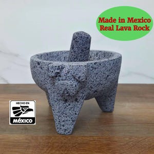 12&quot; Original Pig Molcajete, 100% Lava Volcanic Stone Mortar and Pestle Set, Cerdo Molcajete y Telote, Family Size Piggy Mocajete