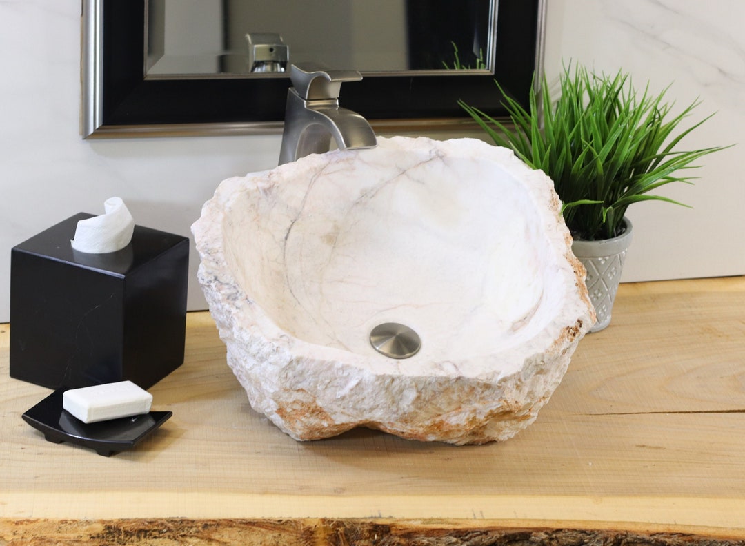White Onyx Vessel Bathroom Sink, Marble & Onyx Stone Basin, Rustic