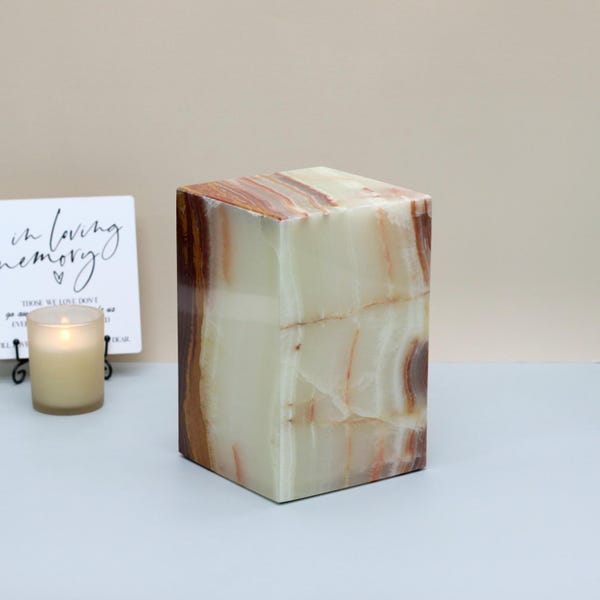 Green Onyx Stone Cremation Urn for Ashes - 120 cu in | Handcrafted Stone Memorial