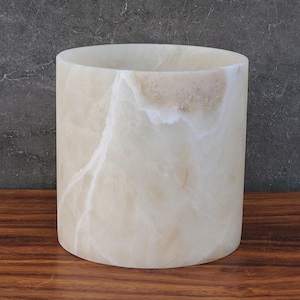 Ivory Onyx Stone Waste Basket, Trash Bin, Rubbish Container 12&quot; x 11&quot;