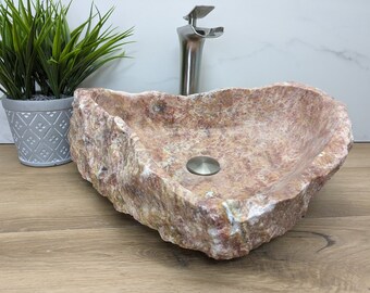 Onyx Stone Vessel Sink, 17.5 x 15 inch Natural Hand Carved Luxury Bathroom Finish, Small Sink