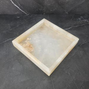 Bandeja organizadora de piedra de ónix blanco, porta joyas pequeño, bandeja para toallas de 6 pulgadas, cuadrada