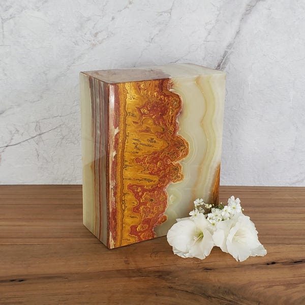 Green Onyx Stone Cremation Urn for Ashes - 200 cu in | Handcrafted Stone Memorial