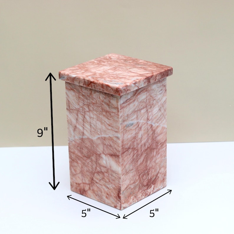 Stone Cremation Box Pink Marble Cremation Urn for Ashes - 140 Cu in Handcrafted Stone ...