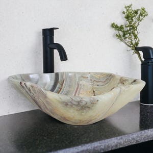 Green Onyx Stone Vessel Sink with Black and White, 17.5 x 13.5 inch, Luxury Home Finish, Handmade