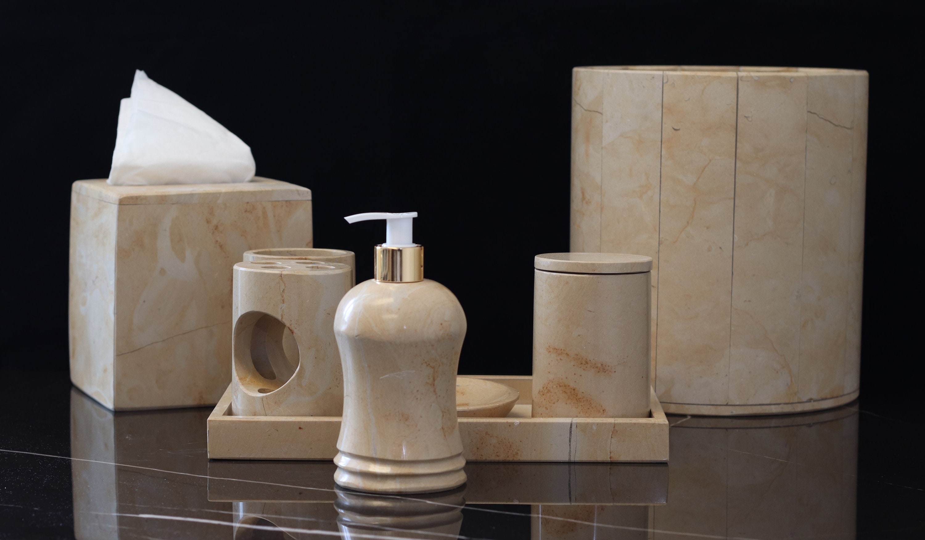 Beige Travertine Bathroom Accessory Set 8 Piece Bath - Etsy