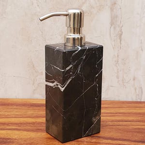 Marble Stone Liquid Soap or Lotion Dispenser, Polished Stone Bottle, Nickel Spout, Decorative Handmade Bath Accessory