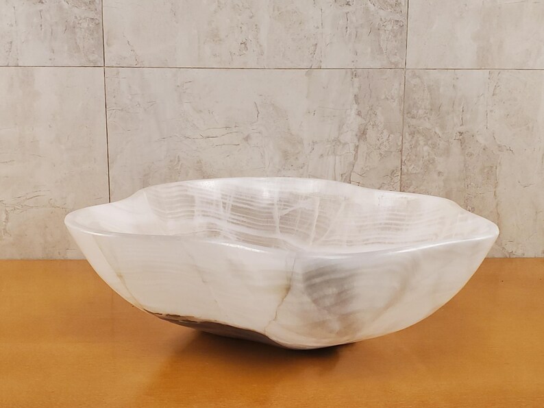 White Translucent Onyx Vessel Bathroom Sink, 20 X 15 Inch Stone Above ...