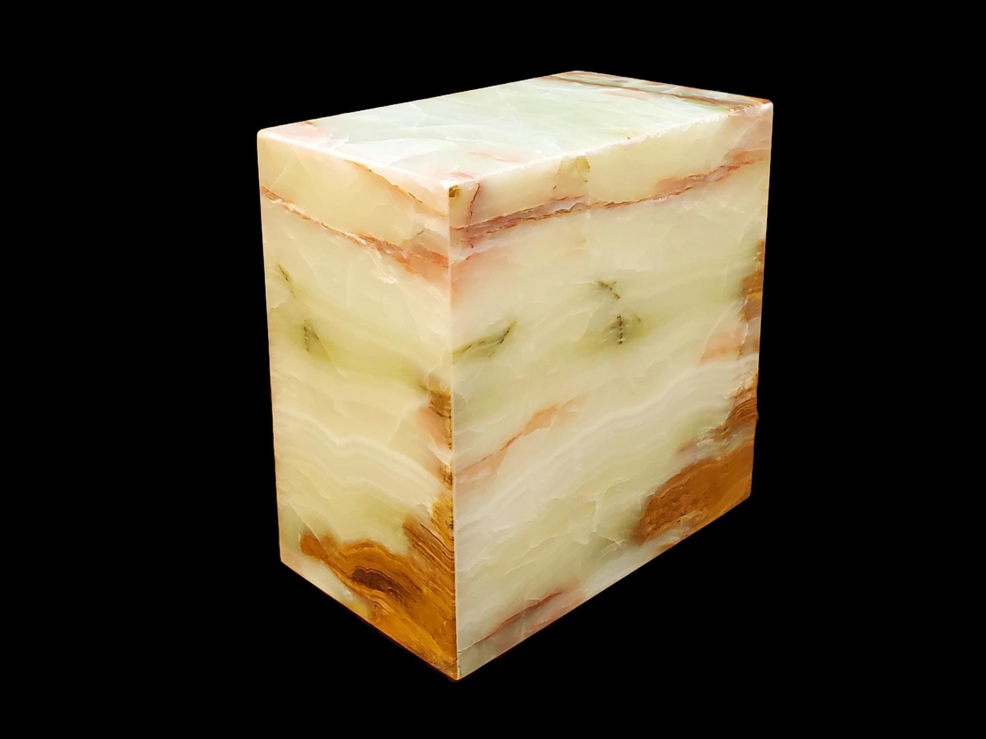 Green and Brown Onyx Stone Cremation Urn for Ashes, 300 Cubic Inch Capacity, Memorial Urn with Lid