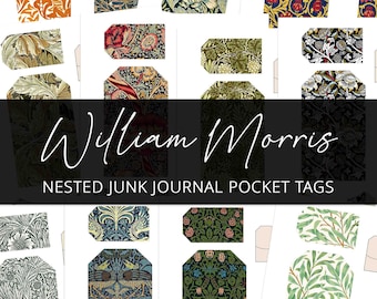 William Morris Nested Pocket Tags Collage Sheets • Antique Printable • Junk Journals • Decoupage • Instant Digital Download • Commercial Use