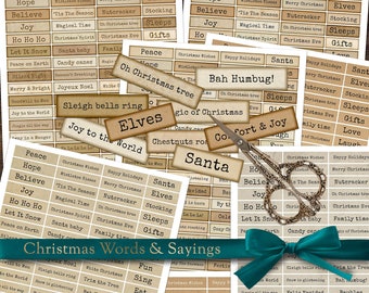 Christmas Words Phrases & Sentiments on old paper•  Digital Download Collage Sheet • Antique Scrap Ephemera • Junk Journals • BONUS GIFT