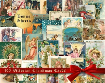 100 Victorian Christmas Card Images • Authentic Antique Ephemera • Instant Digital Download Plus 10 Christmas Tags Collage Sheets BONUS GIFT