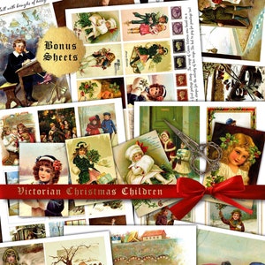 Vintage Victorian Children At Christmas •  Digital Download Collage Sheet • Antique Scrap Ephemera • Junk Journals • Plus BONUS GIFT