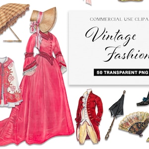 50 Vintage Fashions Transparent PNG Clipart Mega Clipart Bundle • Junk Journal • Decoupage • Instant Digital Download • Commercial Use