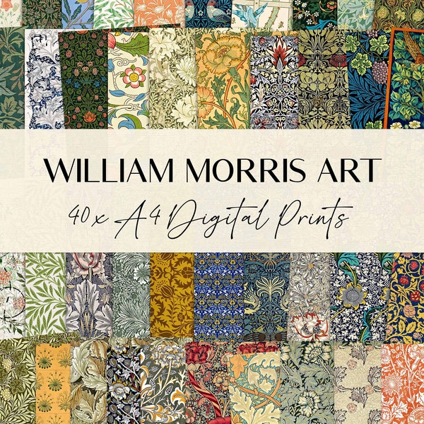 William Morris Viktorian Tapete Textilmuster • 40 x A4 Digitaldruck • Sofortiger digitaler Download • Antike Ephemera • Kommerzielle Nutzung