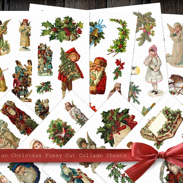 Victorian Christmas Fussy Cuts • Digital Collage Sheets • Antique Scrap Ephemera • Santa Claus & Children • Commercial Use Instant Download