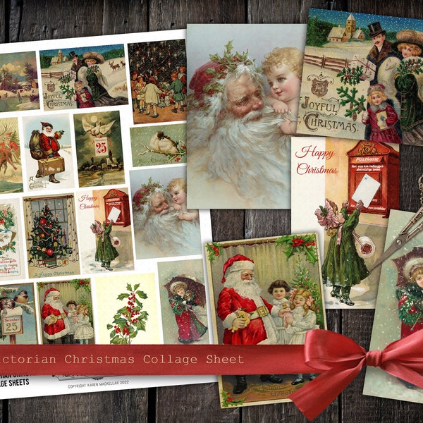 Victorian Christmas Digital Collage Sheet • Antique Scrap Ephemera • Vintage Santa Claus  • Junk Journals • Commercial Use Instant Download