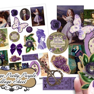 Purple Aesthetic Vintage Ephemera Collage Sheet • Printable Images • Instant Digital Download •  Junk Journals • Scrapbooks • Commercial Use
