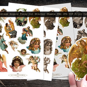 Vintage Angels Fussy Cut  Ephemera Stickers No.1 • Print Cut Sell • PDF JPG PNG A4 Sheets • Plus Free Gift