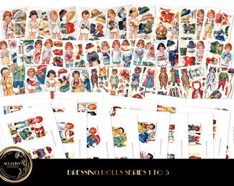 30 Antique Dressing Up Paper Dolls Series 1 to 5 Postcards • Antique Printable Images • Instant Digital Download • Junk Journal • Scrapbooks