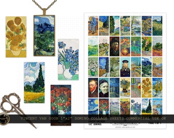 The Art of Vincent Van Gogh • Antique Ephemera • 1"X2" Domino Tiles Digital Collage Sheets •  Instant Digital Download • Commercial Use