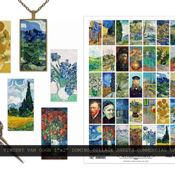 The Art of Vincent Van Gogh • Antique Ephemera • 1"X2" Domino Tiles Digital Collage Sheets •  Instant Digital Download • Commercial Use