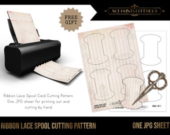 Ribbon Lace Winder Spool Card Bobbin Junk Journal Cutting Pattern • Printable Template For Hand Cutting • Digital Download Sheet • FREE GIFT