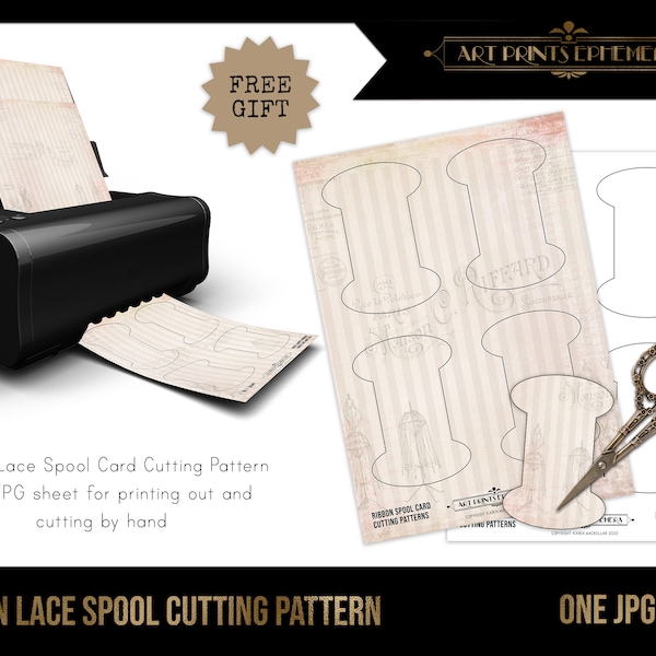 Ribbon Lace Winder Spool Card Bobbin Junk Journal Cutting Pattern • Printable Template For Hand Cutting • Digital Download Sheet • FREE GIFT