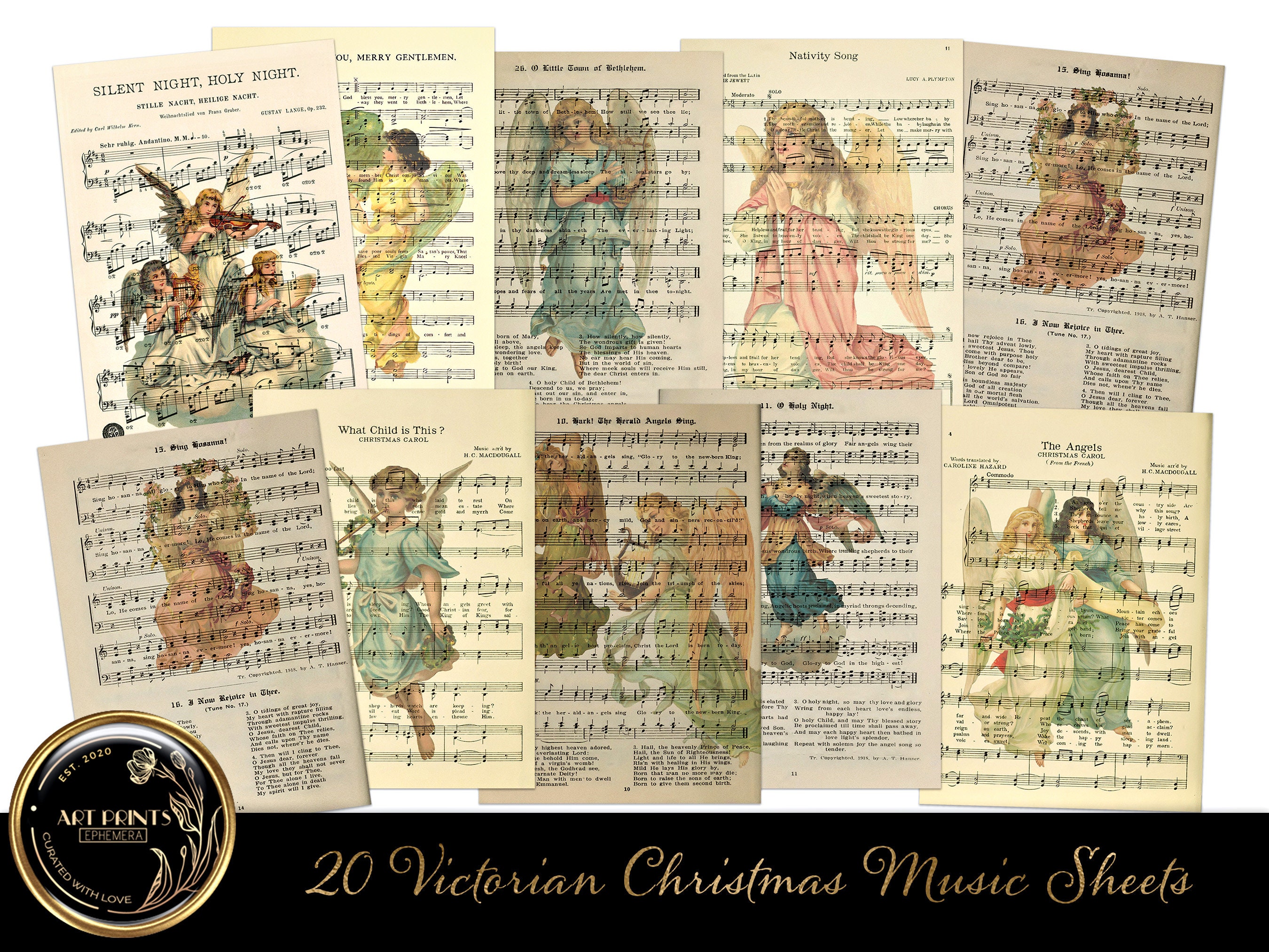 Victorian Christmas Music Images 20 Sheets Instant Digital Etsy