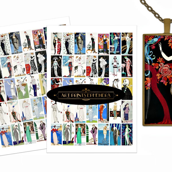 Art Deco Fashion Lady Domino Tile Collage • Antique Printable Images • Junk Journals • Decoupage • Instant Digital Download • Commercial Use