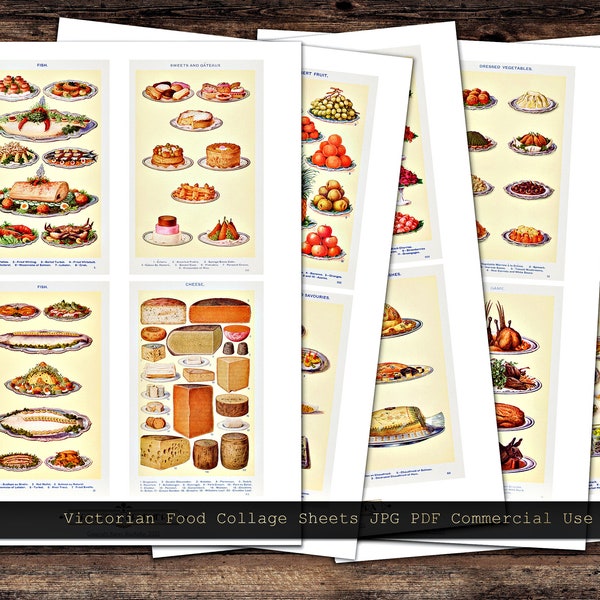 Victorian Food Mrs Beaton's Household Management • Antique Food Art • Digital Collage Sheets •  Instant Digital Download • Commercial Use