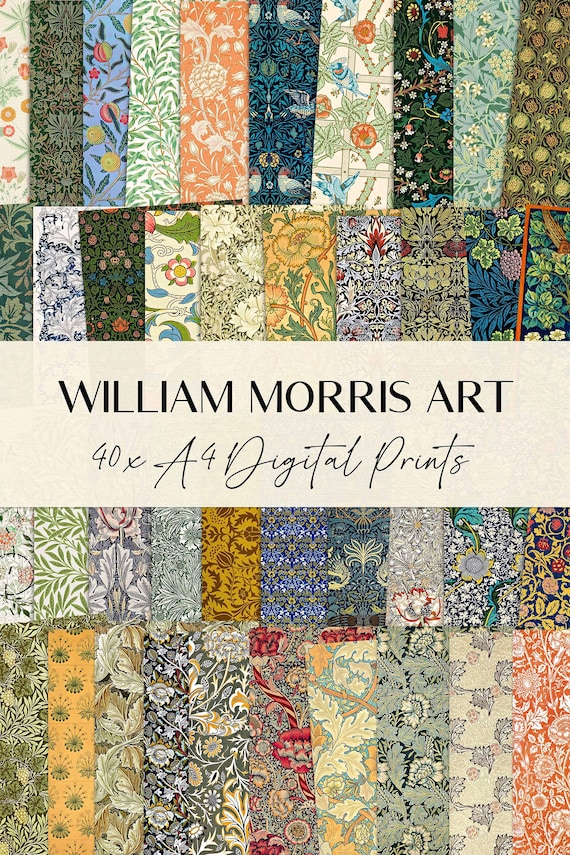 William Morris Victorian Wallpaper Textile Patterns • 40 x A4 Digital Prints • Instant Digital Download • Antique Ephemera • Commercial Use