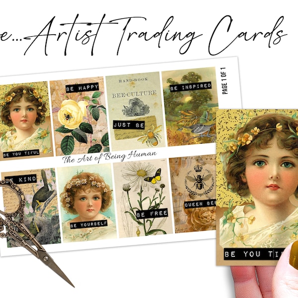 The Art of Bee-ing Human ATC Sized Collage Sheet • Antique Printable • Junk Journals • Decoupage • Instant Digital Download • Commercial Use